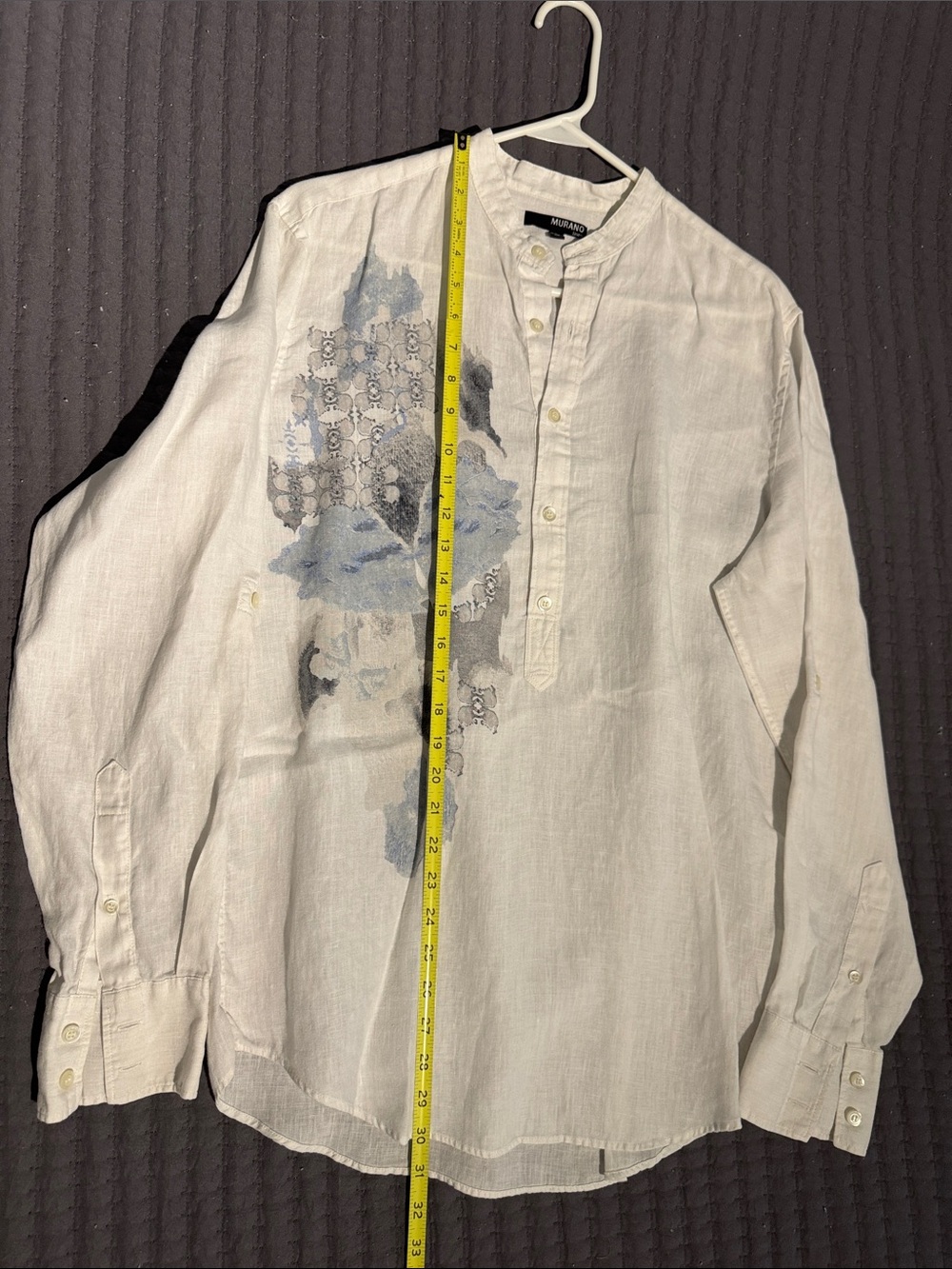 Murano White Button-Down Shirt with Blue Graphic Detail